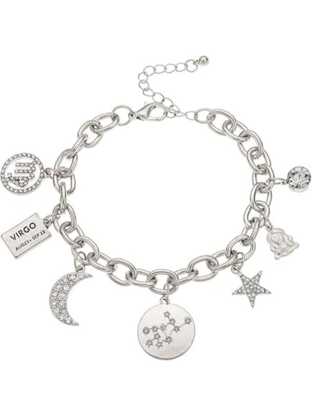 Silver Plated - Virgo Zodiac Symbol Constellation Star Chain Bracelet